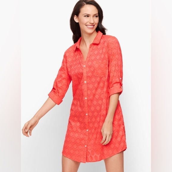 Talbots Medallion Jacquard Beach Shirt Swim CoverUp 100% Cotton size Small - Picture 2 of 11